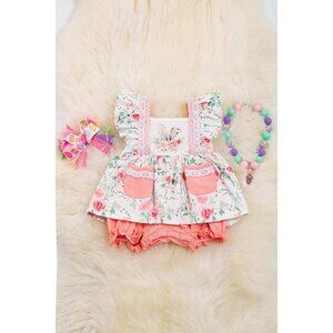 BEAUTIFUL CORAL FLOWER PRINTED TUNIC WITH POCKETS & BLOOMER